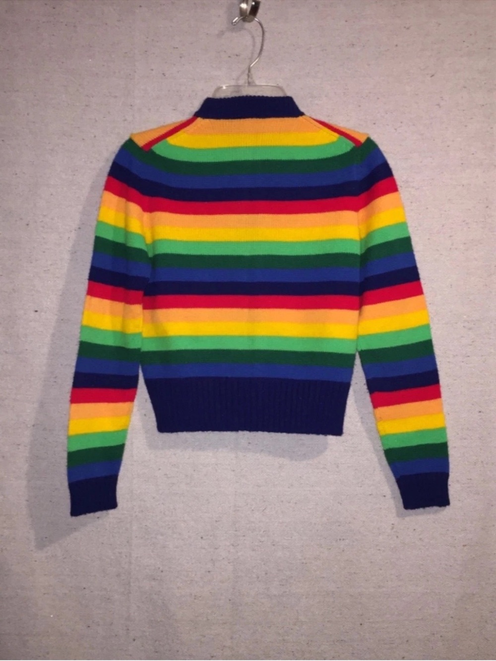 Vintage Kids 70s Primary Colors Rainbow Knit Cardigan Button Striped Boys Girl M - Picture 4 of 8